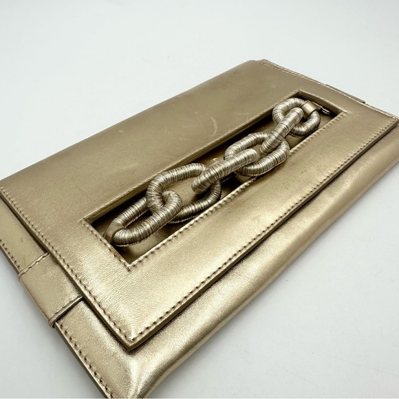 Serena Uziyel Women's Gold Catena Envelope Metallic Leather Clutch Bag - Picture 3 of 16